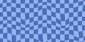 Retro Groovy Wavy Psychedelic Checkerboard Y2K Background. 60s 70s 90s Check Blue Color Backdrop.