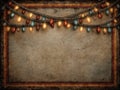 Vintage Christmas Background with Festive String Lights on a frame Royalty Free Stock Photo