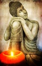 Retro Grunge Buddha Sculpture and Candle Light Royalty Free Stock Photo