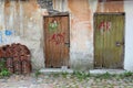 Retro and grungy front doors in the Old town of Vilnius, Lithuania Royalty Free Stock Photo