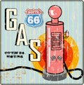 Retro grungy route 66 gas station sign Royalty Free Stock Photo