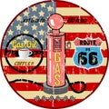 Retro grungy route 66 gas station sign Royalty Free Stock Photo