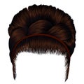 Retro hairstyle babette with pigtail.women brown hairs . fashion beauty .