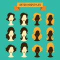 Retro hairstyles female silhouettes set