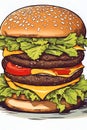 Retro hamburger comic style illustration.