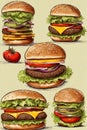 Retro hamburger comic style illustration.