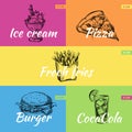 Retro hand drawn fast food vector posters set