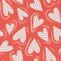 Retro Hand Drawn Large Halftone Hearts Valentine`s Day vector Seamless Pattern. Modern Holiday Background. Silhouettes