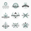 Retro Hand Drawn Logos Vector Templates Set Royalty Free Stock Photo