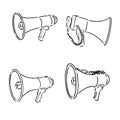 Retro hand drawn megaphone. Realistic sketch of loudspeaker. Vector illustration.