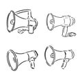 Retro hand drawn megaphone. Realistic sketch of loudspeaker. Vector illustration. Royalty Free Stock Photo