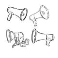 Retro hand drawn megaphone. Realistic sketch of loudspeaker. Vector illustration. Royalty Free Stock Photo