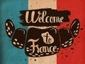 Retro hand lettering is a poster on the theme of travel and adventure abroad. Gastronomic tour of France. Vector