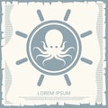 Retro handwheel and octopus emblem