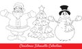 Retro happy santa, snowman, tree shapes