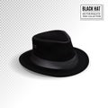 Retro hat isolated on transparent background. Black hat. Quality realistic Vector, 3d illustration Royalty Free Stock Photo