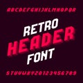 Retro header alphabet font. Three-dimensional effect letters, numbers and symbols with shadow.