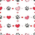 Retro heart with doodle black paw prints Royalty Free Stock Photo