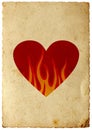 Retro heart in flames