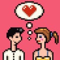 Retro heart pixel lovers illustration