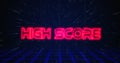 Retro High Score text glitching over blue and red triangles 4k