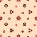 Retro hippie floral pattern background with groovy flowers