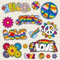 Retro hippie patches vector emblems