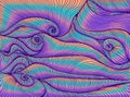 Colorful hippie style bright abstract psychedelic waves vivid gradient colors orange blue purple