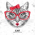 Retro Hipster animal cat. Hand drawing Muzzle of animal cat.