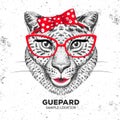 Retro Hipster animal guepard. Hand drawing Muzzle of animal guepard.