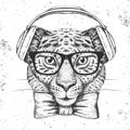 Hipster animal guepard. Hand drawing Muzzle of guepard Royalty Free Stock Photo
