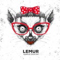 Retro Hipster animal lemur. Hand drawing Muzzle of animal lemur.