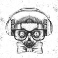 Hipster animal lemur. Hand drawing Muzzle of animal lemur