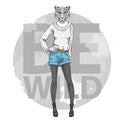 Retro Hipster fashion animal cheetah. Woman model Royalty Free Stock Photo