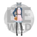 Retro Hipster fashion animal cheetah. Woman model Royalty Free Stock Photo