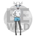 Retro Hipster fashion animal deer. Woman model