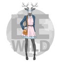 Retro Hipster fashion animal deer. Woman model