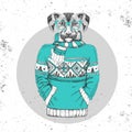 Retro Hipster fashion animal dog dressed up in pullover.