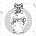 Retro Hipster fashion animal fox dressed up in pullover.