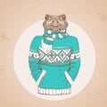 Retro Hipster fashion animal frog dressed up in pullover.