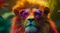 Retro hipster illustration with black fashion lion wearing sunglasses. Trendy illustration. Cute safari wildlife animal