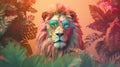 Retro hipster illustration with black fashion lion wearing sunglasses. Trendy illustration. Cute safari wildlife animal