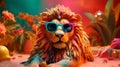 Retro hipster illustration with black fashion lion wearing sunglasses. Trendy illustration. Cute safari wildlife animal