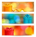 Retro holiday background with blue gift ribbon wit