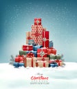 Retro holiday christmas background with christmas tree made out of colorful gift boxes and presents. Royalty Free Stock Photo