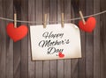Retro holiday mother day background with red paper hearts