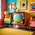 Retro home television set tv 1960 color decoration