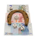 Retro horseshoe gamble dice euro banknote isolated Royalty Free Stock Photo