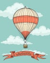 Retro hot air balloon with ribbon Royalty Free Stock Photo