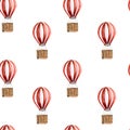 Retro hot air balloon vintage style watercolor illustration seamless pattern isolated. Royalty Free Stock Photo